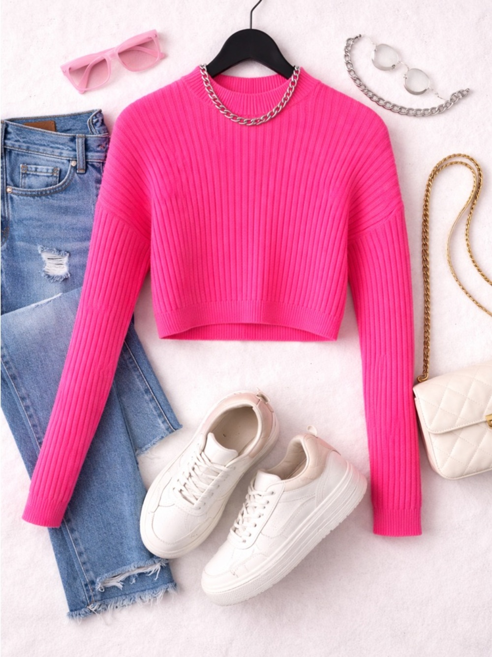 Hollister Pink Ribbed Cropped Sweater Size Medium Y2K Barbie Style